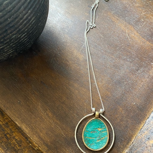 Silpada .925 Sterling Silver and Hammered Gold and Turquoise Necklace - Picture 2 of 5